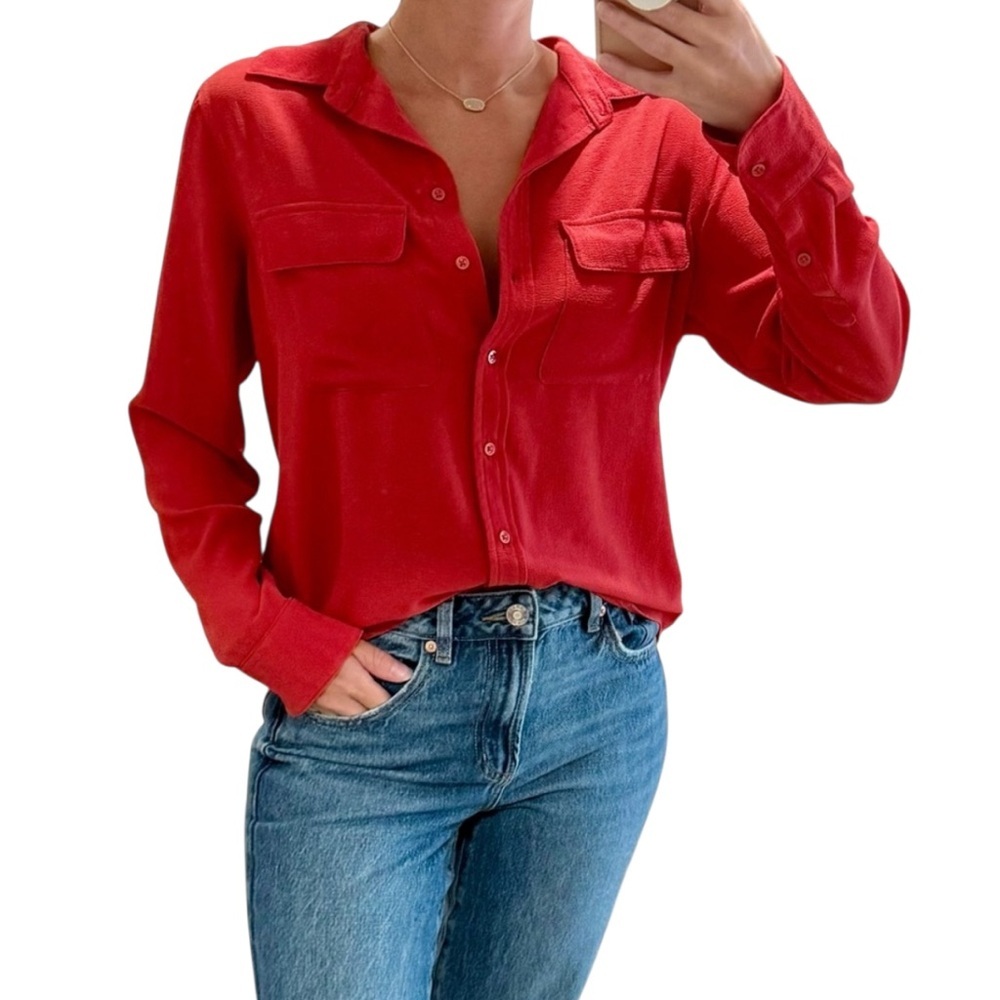 Neiman Marcus Vibrant Red Button-Down Shirt